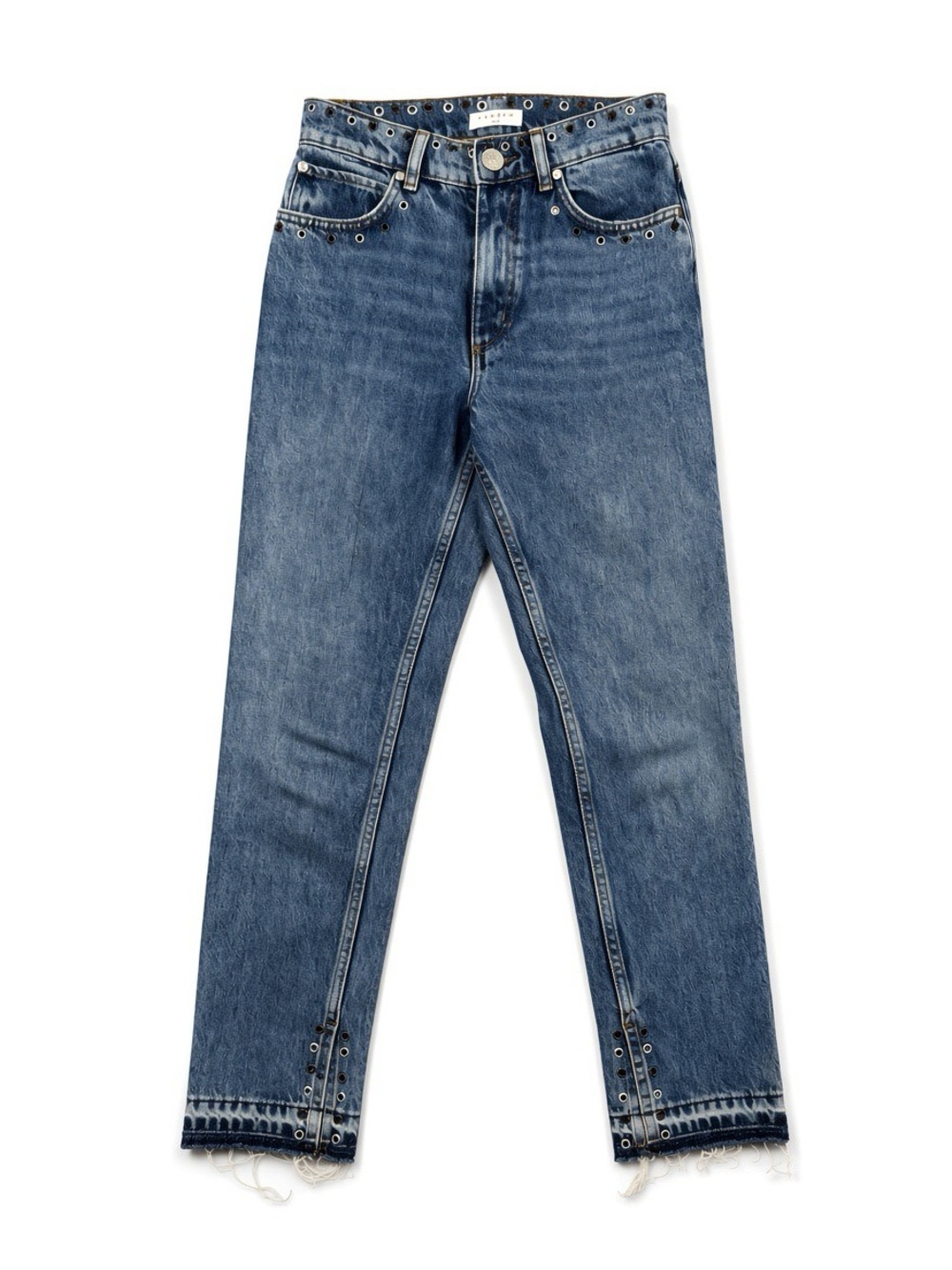 Sandro Paris Eyelet Grommet Jeans FR 34 Blue Frayed